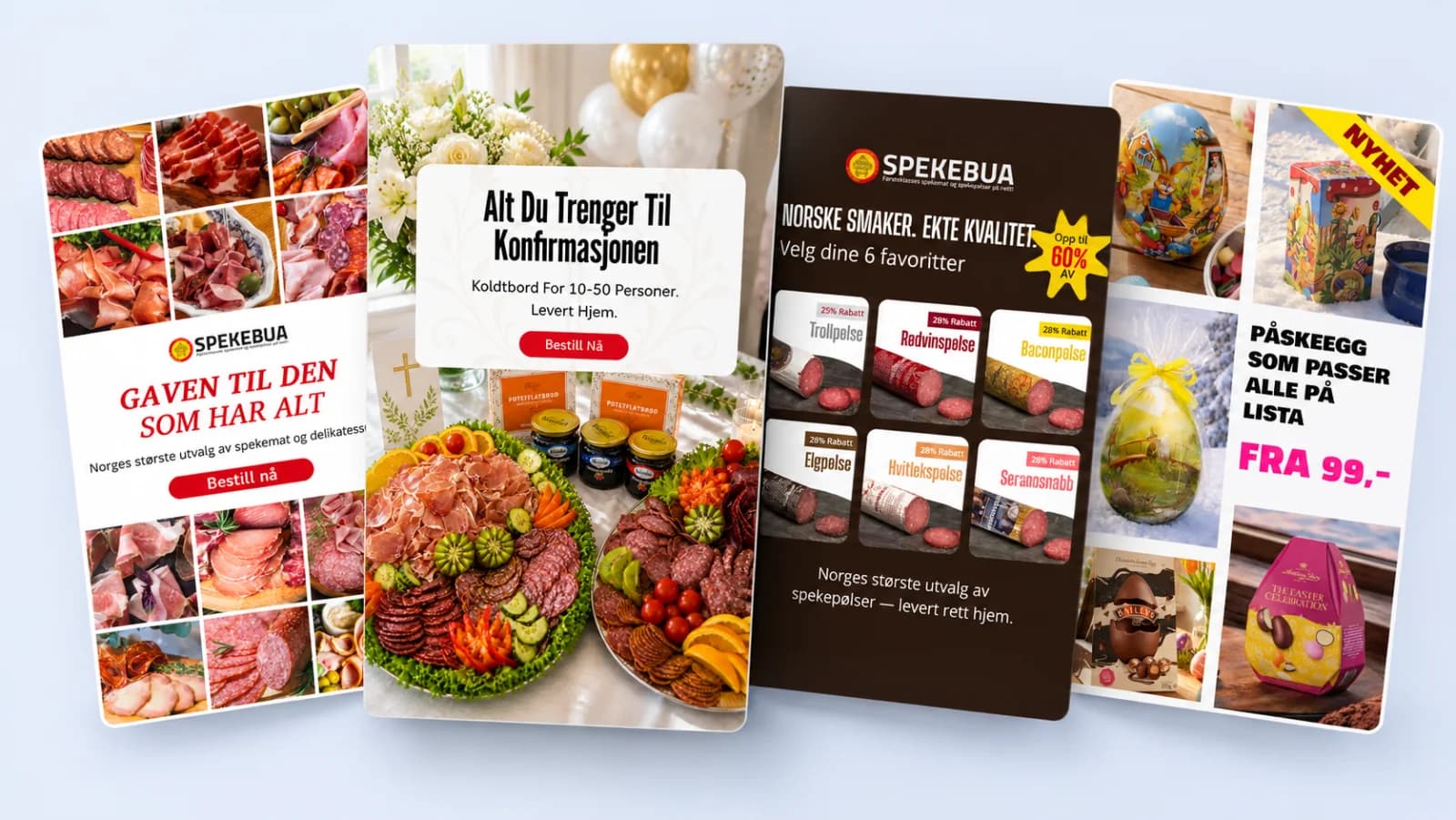 Fire statiske annonser vi har laget for Spekebua